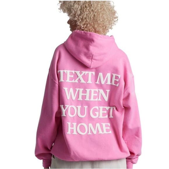 Lonely Ghost Pink Graphic Text Me When You Get Home Hoodie - Picture 1 of 7